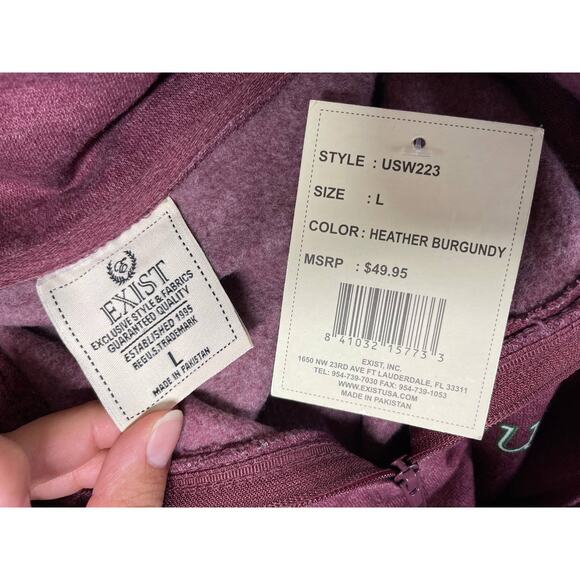 Exist Mens Heather Burgundy Purple Long Sleeve 1/4 Zip Pullover Sweatshirt NEW L - Picture 6 of 11